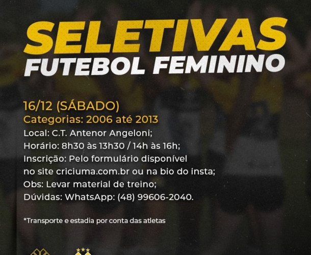 Clube faz seletiva para o feminino 