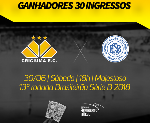 Ingressos sorteados para Criciúma e São Bento