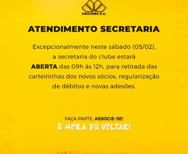 Secretaria aberta neste sábado