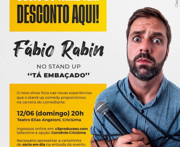 Sócio do Tigre tem desconto no show de Fábio Rabin