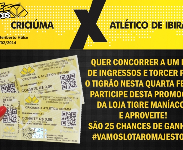 Tigre Maníacos sorteia 25 pares de ingressos