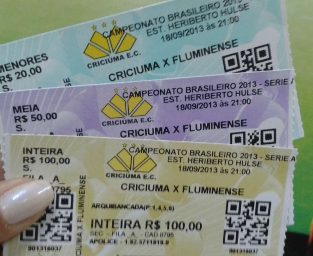 Valor dos ingressos para Criciúma e Fluminense