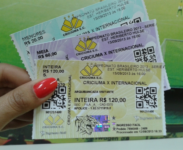 Valor dos ingressos para Criciúma e Internacional